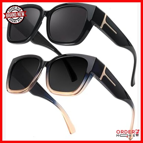 Women\'s Polarized Fit Over Glasses Sunglasses, 2-Pack, Square Frame main image 6
